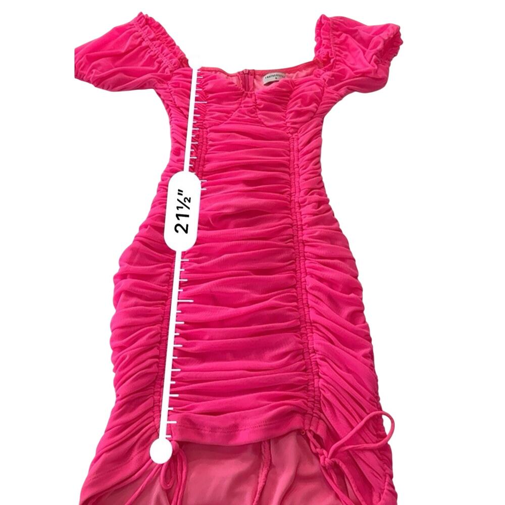 ThatsSoFetch Tomin Mini Dress Women's 6 Neon Hot Pink Ruched Bodycon Y2K - Picture 9 of 10